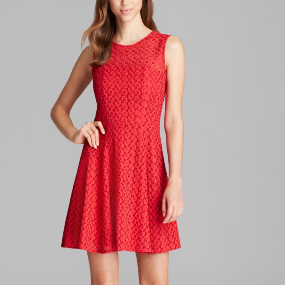 Nanette Lepore Red Floral Eyelet Lace Dress